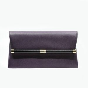 DVF Diane von Furstenberg 440 Caviar Leather Envelope Clutch in Eggplant NWT